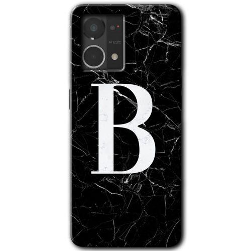 Potkal Hediye Fabrikası Oppo Reno 7 4G Kılıf HD Desen Baskılı Arka Kapak - Siyah Mermer Desenli B Harfi