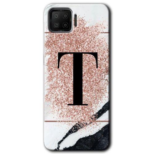 OPPO Oppo A73 Kılıf HD Desen Baskılı Arka Kapak - Pembe Mermer Desenli T Harfi