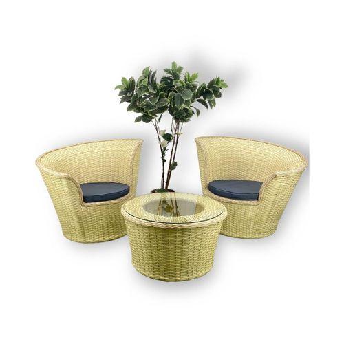 Moon Krem Rattan Koyu Gri Kumaş Bahçe Koltuk Kahve Takımı