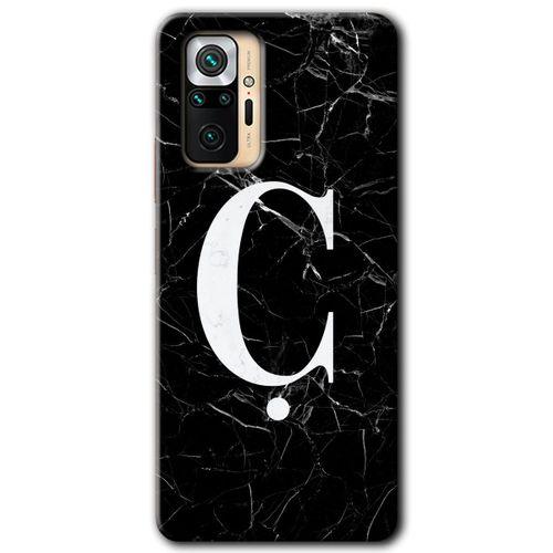 MRCİLETİSİM Xiaomi Redmi Note 10 Pro Kılıf Baskılı Kapak - Siyah Mermer Desenli Ç Harfi + 5D Tam Kaplayan Cam