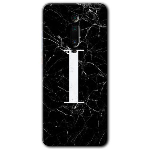 MRCİLETİSİM Xiaomi Mi 9T Kılıf Baskılı Kapak - Siyah Mermer Desenli İ Harfi + 5D Tam Kaplayan Cam