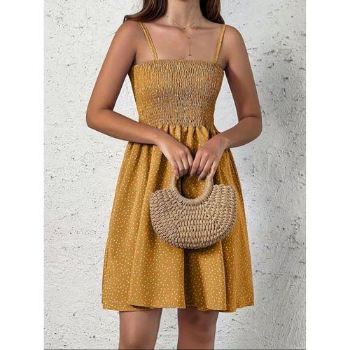 Kadın Ip Askılı Gipeli Desenli Kısa Süprem Elbise