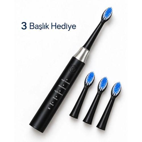 Hassas Ve Masaj Modlu Siyah Elektrikli Diş Fırçası Usb Şarjlı 3 Başlık Hediyeli