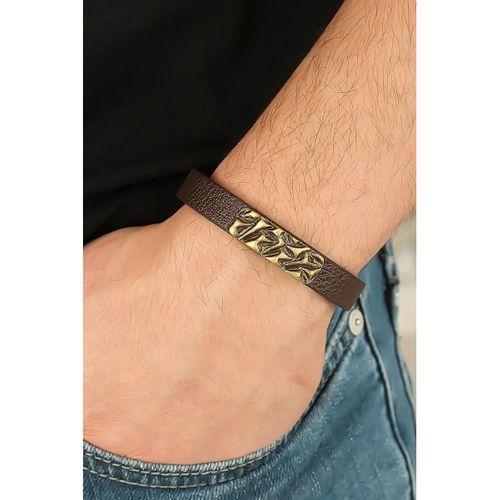Eskitme Metal Şık Aksesuarlı Kahverengi Deri Erkek Bileklik