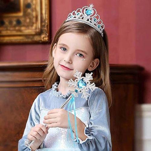 Eğitici Çocuk Karlar Ülkesi Elsa Mavi Kalp Tacı ve Kar Temalı Asa Seti