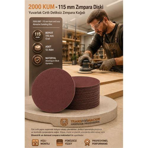 12 ADET 2000 KUM Yuvarlak Cırtlı Zımpara Diski 115 mm Deliksiz Zımpara Kağıdı 723227
