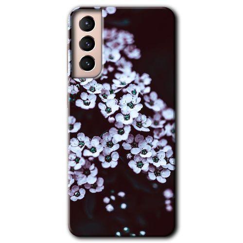 MRCİLETİSİM Samsung Galaxy S21 Kılıf HD Desen Baskılı Arka Kapak + Temperli Cam - Beyaz Çiçek