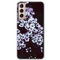 MRCİLETİSİM Samsung Galaxy S21 Kılıf HD Desen Baskılı Arka Kapak + Temperli Cam - Beyaz Çiçek