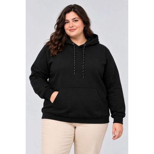 Battal Büyük Beden Üç İplik İçi Şardonlu Kapüşonlu Kanguru Cepli Kışlık Sweatshirt - Siyah