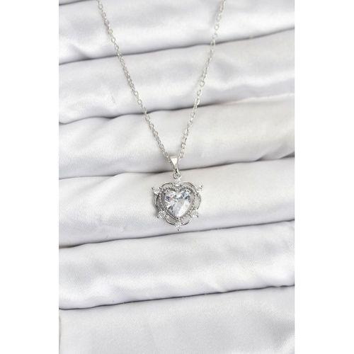 316L Çelik Zincir Gümüş Renk Kalp Model Zirkon Taşlı Kadın Kolye