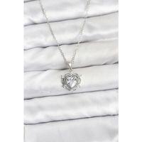 316L Çelik Zincir Gümüş Renk Kalp Model Zirkon Taşlı Kadın Kolye
