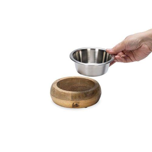 Beeztees DBL Köpek Mama Su Kabı, Dışı Masif Ahşap, Paslanmaz Çelik, 13,5cm, 350ml