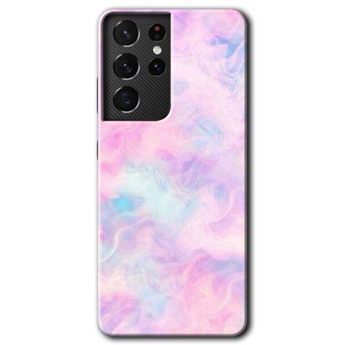 MRCİLETİSİM Samsung Galaxy S21 Ultra Kılıf HD Desen Baskılı Arka Kapak + Temperli Cam - Pembe-Duman