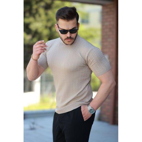 Erkek Bisiklet Yaka örgü Desenli Kısa örme Triko Kısa Kollu T-shirt