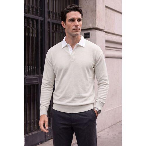 Luis Polo Yaka Selanik Örme Kumaş Erkek Sweatshirt - Taş