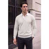 Luis Polo Yaka Selanik Örme Kumaş Erkek Sweatshirt - Taş