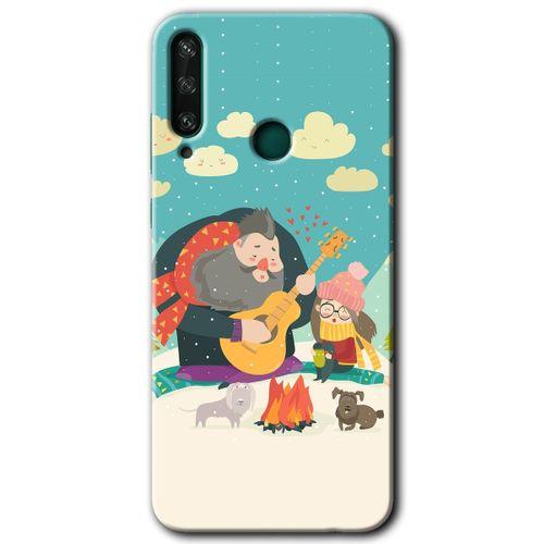 MRCİLETİSİM Huawei Y6P Kılıf HD Desen Baskılı Arka Kapak + Temperli Cam - Kış Pikniği