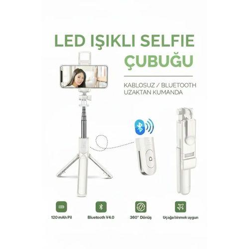 Led Işıklı Selfie Çubuğu Bluetooth Kumandalı Kablosuz Tripot Selfie Monopod Selfie Stick  beyaz