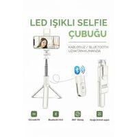 Led Işıklı Selfie Çubuğu Bluetooth Kumandalı Kablosuz Tripot Selfie Monopod Selfie Stick  beyaz