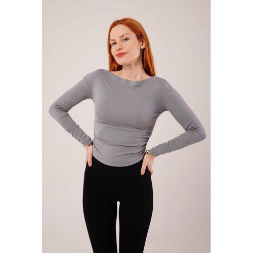 Yaka Detay Uzun Kollu Basic Gri Bluz