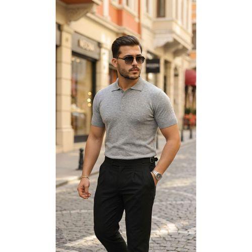 Erkek Düğme Yakalı Kısa Kollu Pamuk Triko Tişört