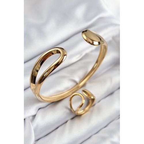 Pirinç Ayrık Model Gold Renk Bileklik Yüzük Set