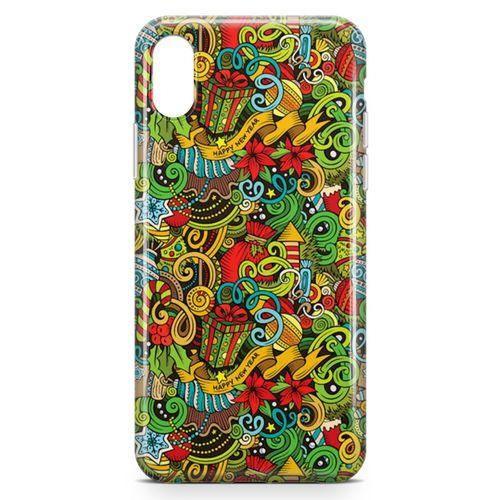 Apple iPhone XS Max Kılıf Doodle Happy New Year Arka Kapak Koruma Desenli Full Koruyucu