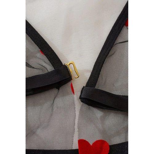 Kalp Desenli Siyah Transparan Gecelik Brf1378