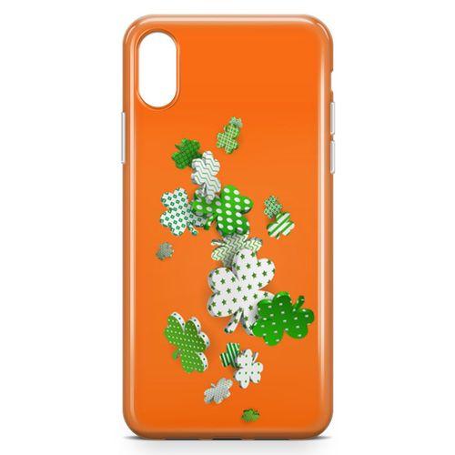 Apple iPhone X Kılıf Yeşil Beyaz Yoncalar Arka Kapak Koruma Desenli Full Koruyucu