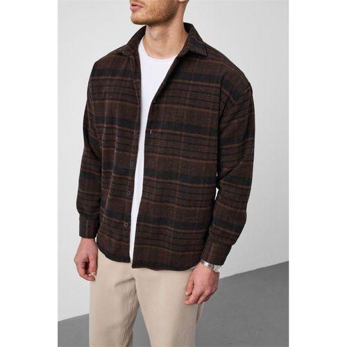 Brandon Relaxed Fit Pamuklu Geniş Çizgili Oduncu Erkek Gömlek - Kahve