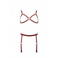 Kırmızı Harness Takım Deri Jartiyer Detaylı Metal Halkalı - Brf228