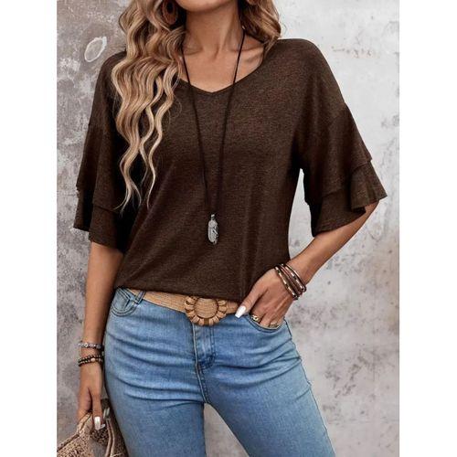 Kadın Kısa Kollu V Yakalı Viskon Bluz