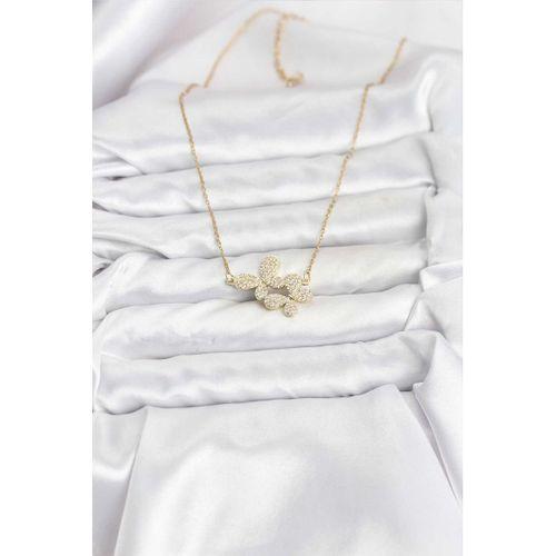 316L Çelik Zincir Gold Renk Zirkon Taşlı Kelebek Model Kadın Kolye