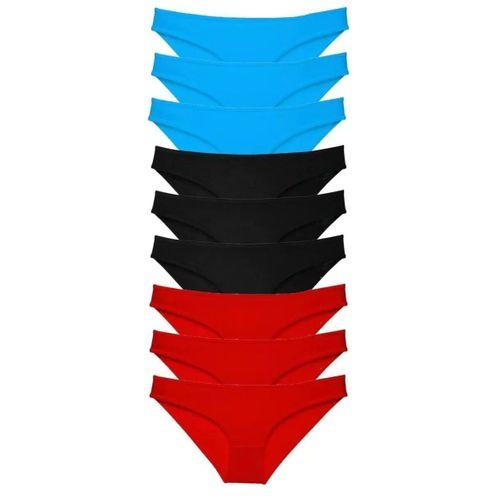 9 Adet Süper Eko Set Likralı Kadın Slip Külot Siyah Kırmızı Mavi