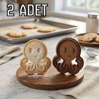 2Li Sevimli Ahtapot Hamur Şekillendirici Kurabiye Kalıbı Oyun Hamuru Kalıbı 9 cm