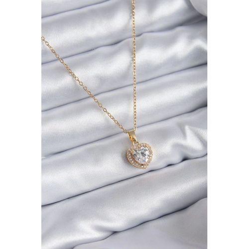 316L Çelik Zincir Gold Renk Zirkon Taşlı Kalp Model Charm Kadın Kolye