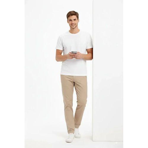 Erkek Bisiklet Yaka Tişört Regular Kalıp Basic Pamuklu Günlük Kullanım T-shirt - Beyaz