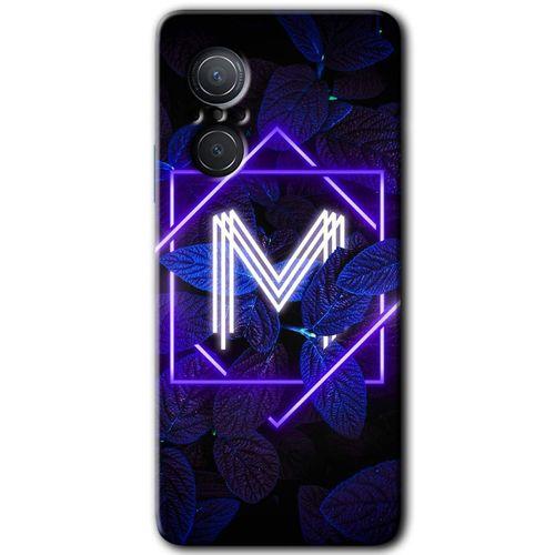 MRCİLETİSİM Huawei Nova 9 SE Kılıf HD Desen Baskılı Arka Kapak+Temperli Cam - Dark Neon Yaprak M Harfi