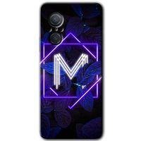 MRCİLETİSİM Huawei Nova 9 SE Kılıf HD Desen Baskılı Arka Kapak+Temperli Cam - Dark Neon Yaprak M Harfi