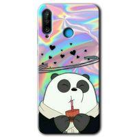MRCİLETİSİM Huawei P30 Lite Kılıf HD Desen Baskılı Arka Kapak + Temperli Cam - Milkshake Panda