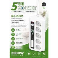 5’li Akım Korumalı Priz 2500w | 2 Usb + 2 Type-c Hızlı Şarj | Led Gece Lambalı | Dokunmatik Beyaz