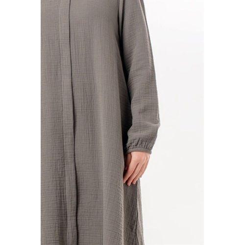 Uzun Kol Yaren Hakim Yaka Yazlık Müslin Tunik Gri Gri