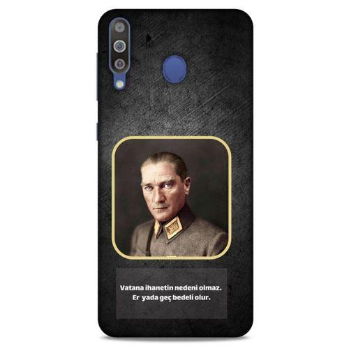 Samsung Galaxy M30 Kılıf Atatürk (3) Kapak Antrasit