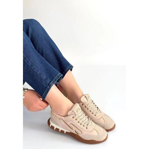 Huer Bej Nubuk Bağcıklı Spor Ayakkabı