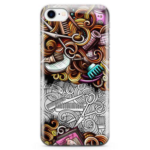 Apple iPhone 8 Kılıf Kuaför Malzemeleri Doodle Arka Kapak Koruma Desenli Full Koruyucu