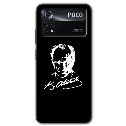 Poco x4 Pro Kılıf HD Desen Baskılı Arka Kapak + Temperli Cam - Atatürk Silüet İmza