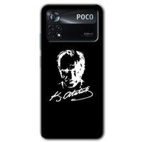 Poco x4 Pro Kılıf HD Desen Baskılı Arka Kapak + Temperli Cam - Atatürk Silüet İmza