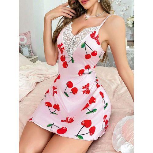 Kadın Kiraz  Desenli Dantel Detaylı  Askılı  Elbise 5067