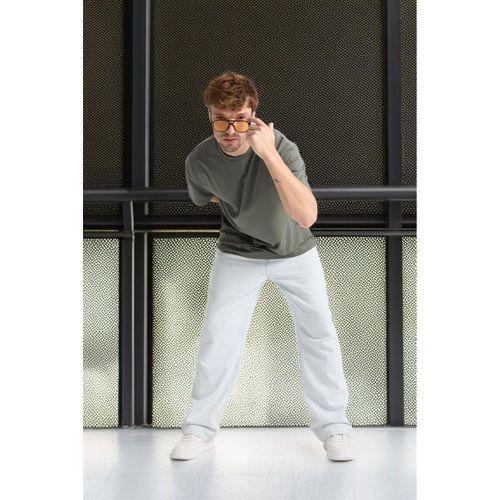 İki İplik Kumaş Pamuklu Bisiklet Yaka Basic Oversize Erkek T-Shirt - Avcı Yeşili