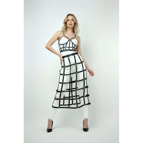 Siyah Etek Kafes Detaylı Etek Midi Boy Deri Etek - Brf1013